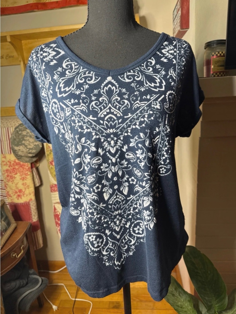 Style & Co. Navy and White Short-Sleeve Printed Tee